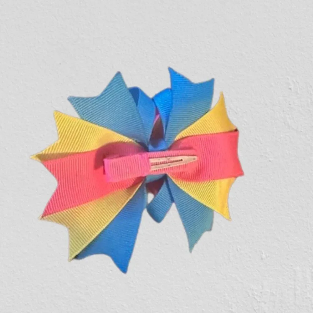 Pink & Blue Deluxe Bow w Yellow Rose Center 5B2519     Handmade NWT Boutique